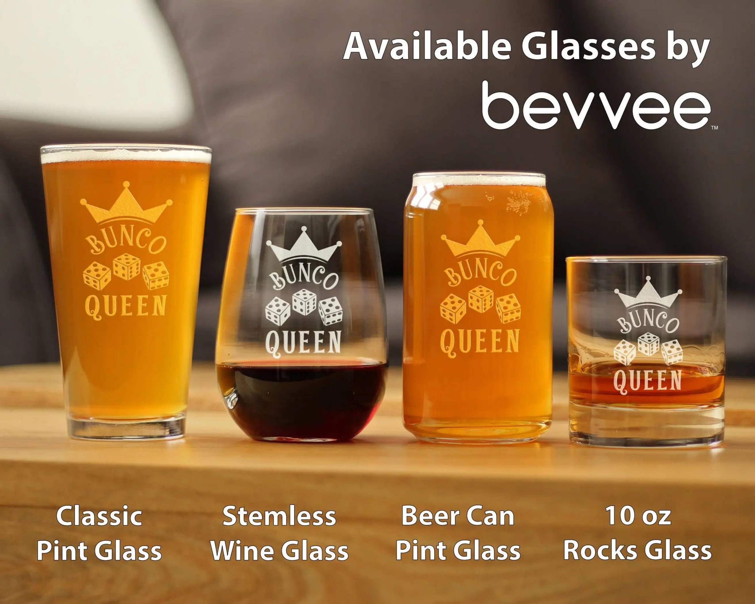 Bunco Queen Stemless Wine Glass - Bunco Gifts and Decor Bevvee