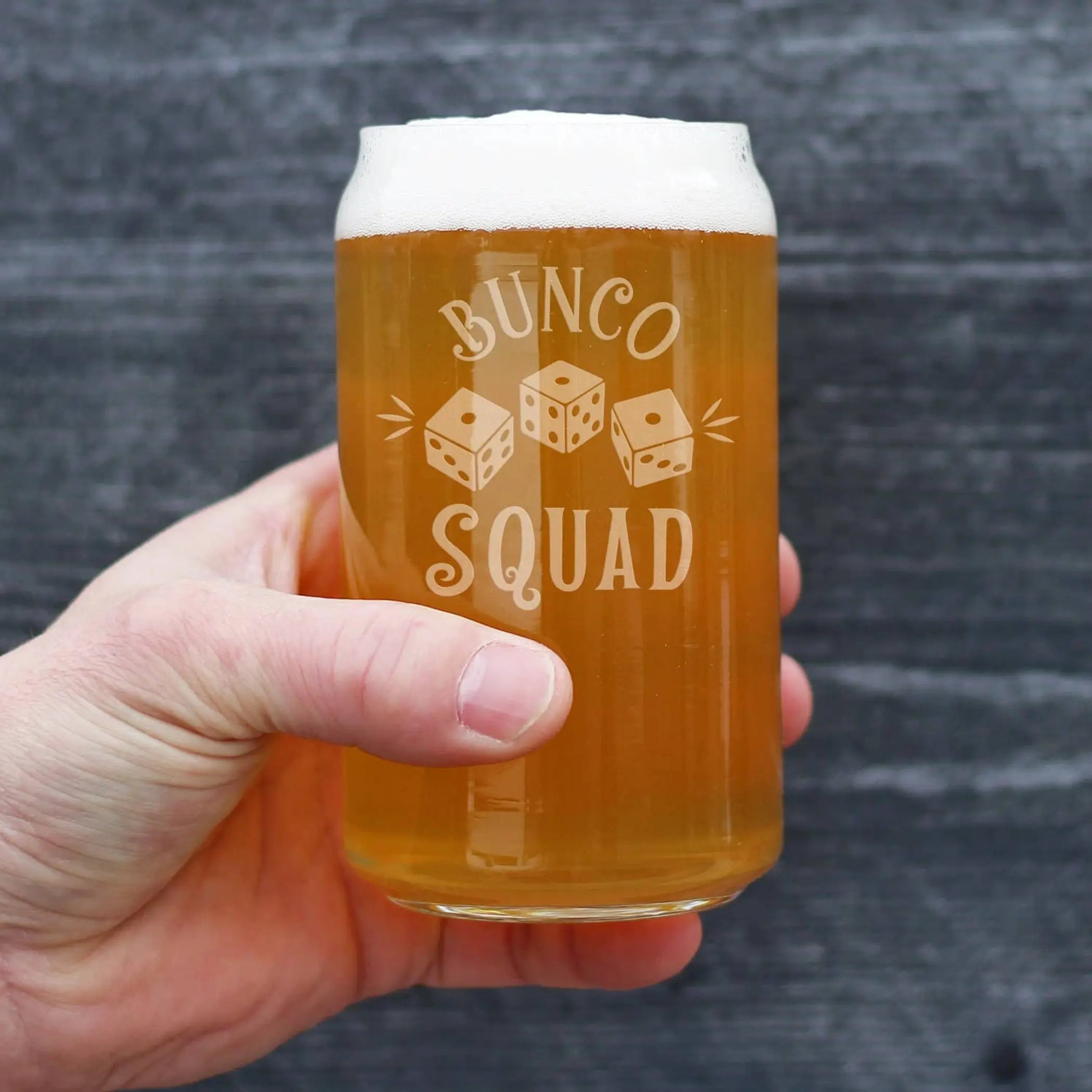 Bunco Squad Beer Can Pint Glass - Bunco Gifts and Decor Bevvee