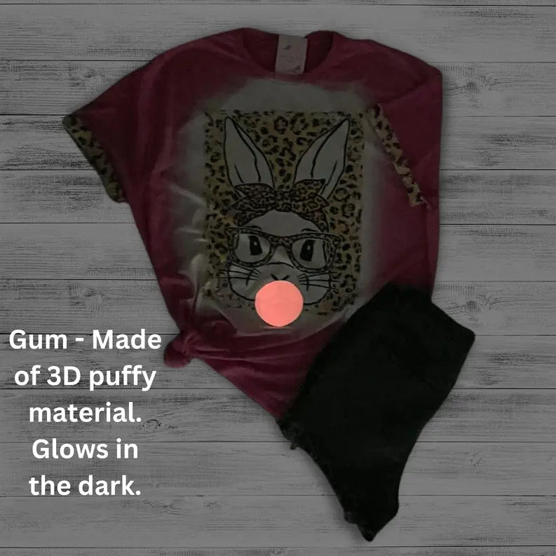 Bunny animal print frame Tee. (Puffy glow in the dark "gum") Rebelle Tree