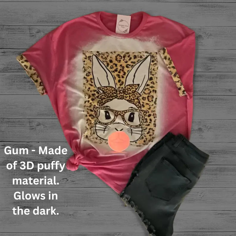 Bunny animal print frame Tee. (Puffy glow in the dark "gum") Rebelle Tree