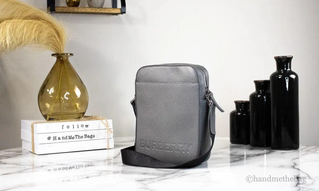 Burberry Thornton Small Grey Embossed Leather Crossbody Handbag JV Deals