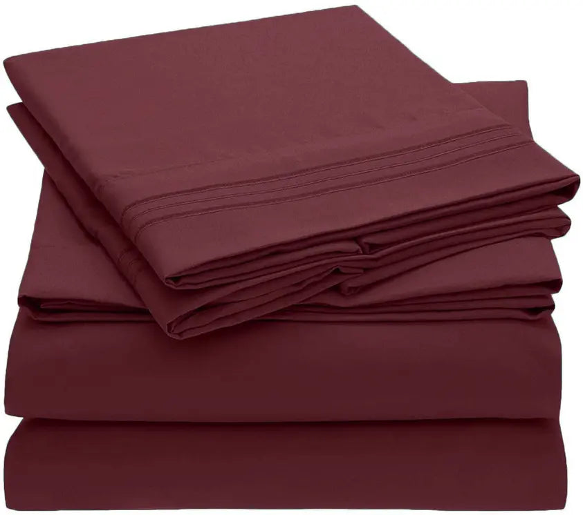 Burgundy Red 200 Embroidery Soft Sheet Set Wrinkle Resistant Home Mart Goods