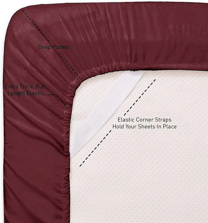 Burgundy Red 200 Embroidery Soft Sheet Set Wrinkle Resistant Home Mart Goods