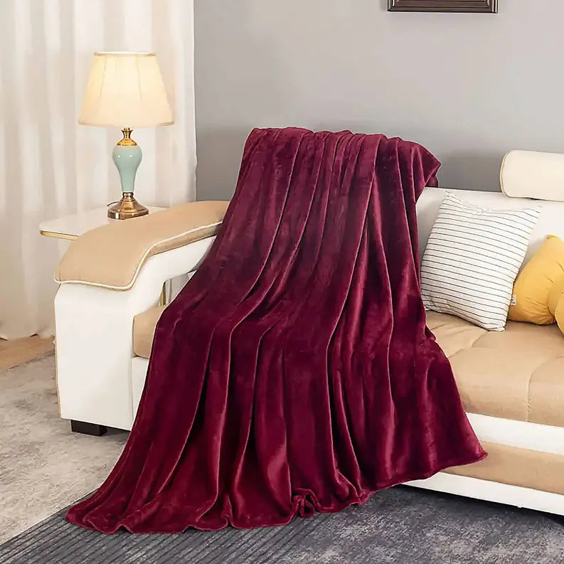 Burgundy Red Soft Plush Warm Cozy Bed Throw Flannel Blanket Home Mart Goods