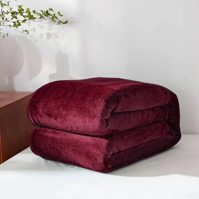 Burgundy Red Soft Plush Warm Cozy Bed Throw Flannel Blanket Home Mart Goods