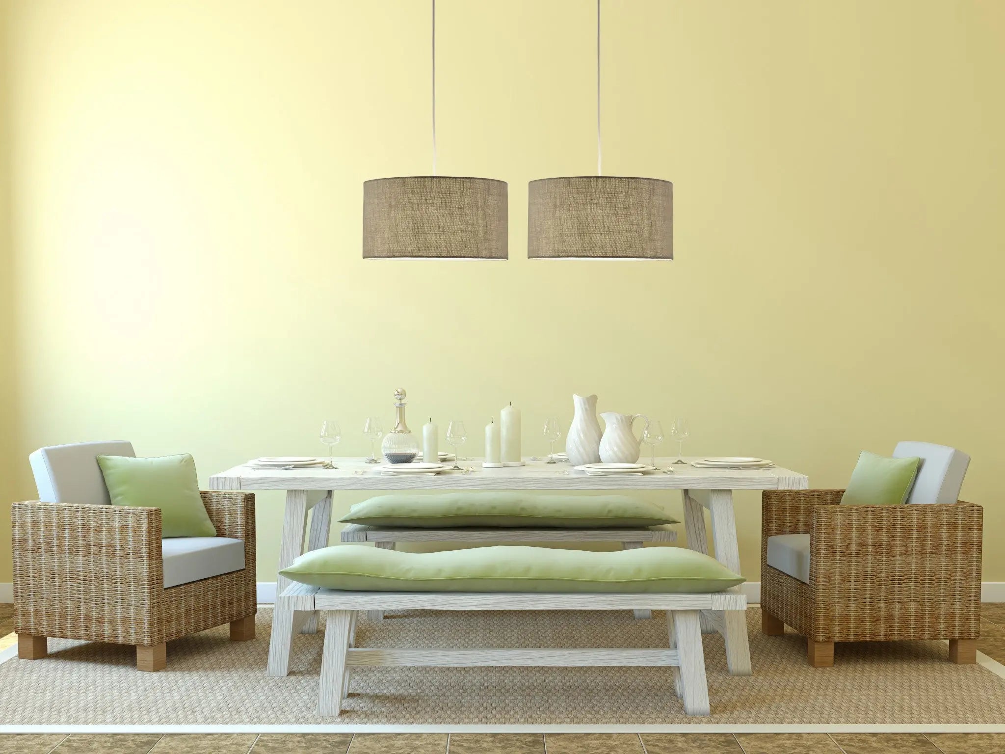 Burlap Fabric Light Brown Electric Drum Pendant Lamp - GreatEagleInc