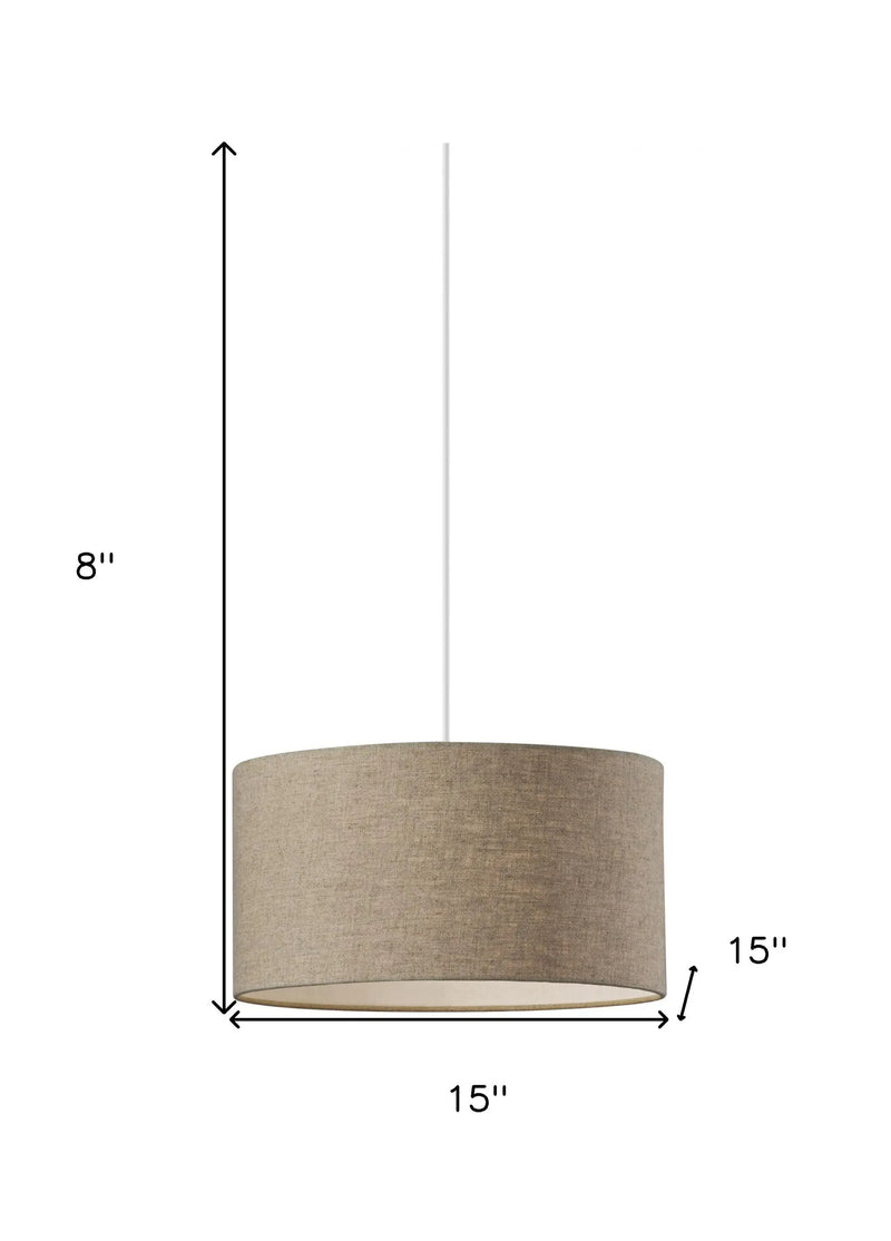 Burlap Fabric Light Brown Electric Drum Pendant Lamp - GreatEagleInc