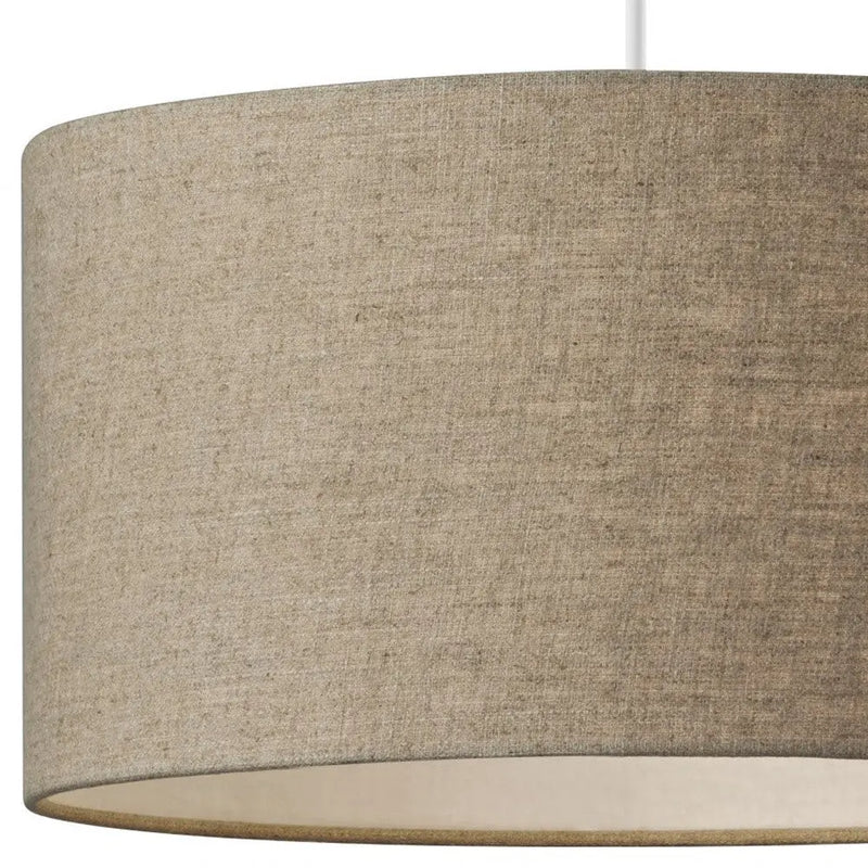 Burlap Fabric Light Brown Electric Drum Pendant Lamp - GreatEagleInc