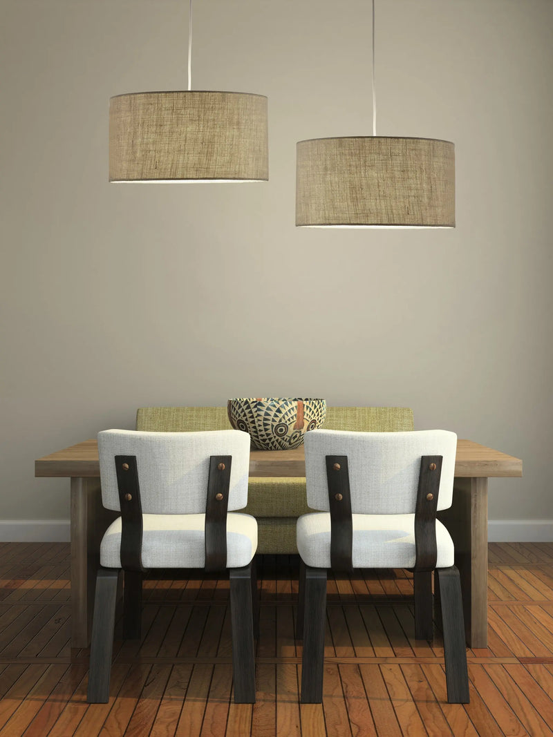 Burlap Fabric Light Brown Electric Drum Pendant Lamp - GreatEagleInc