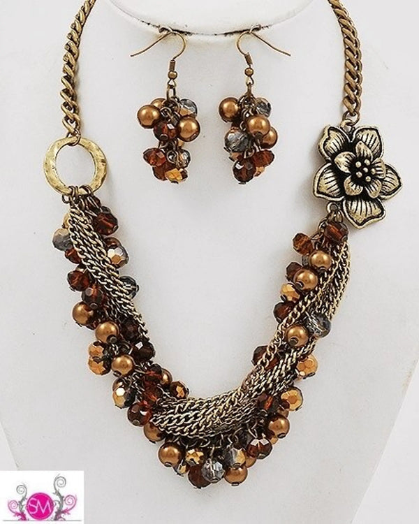 Burnished Goldtone Topaz Glass Crystal & Pearl SurelyMine
