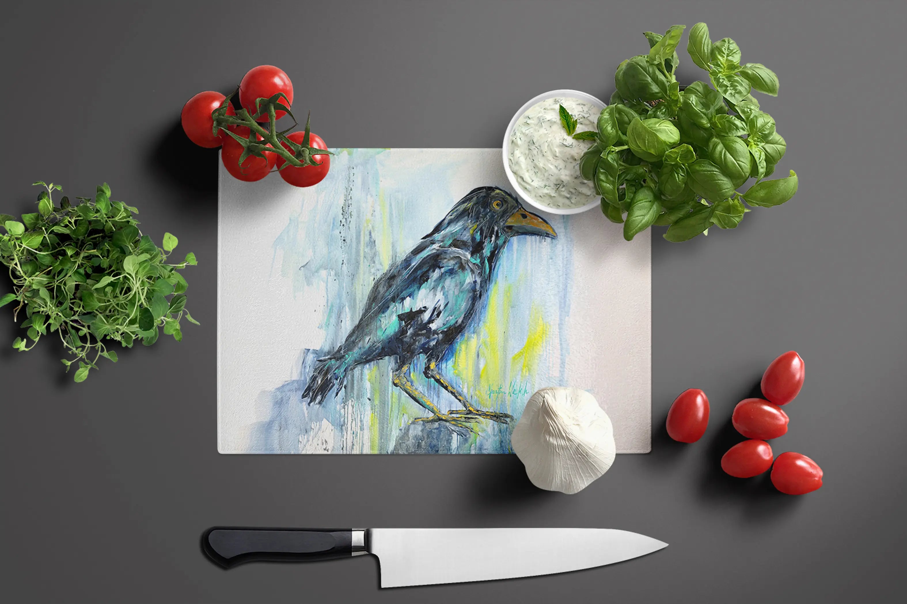 Burnt Corn Crow Glass Cutting Board Caroline's Treasures