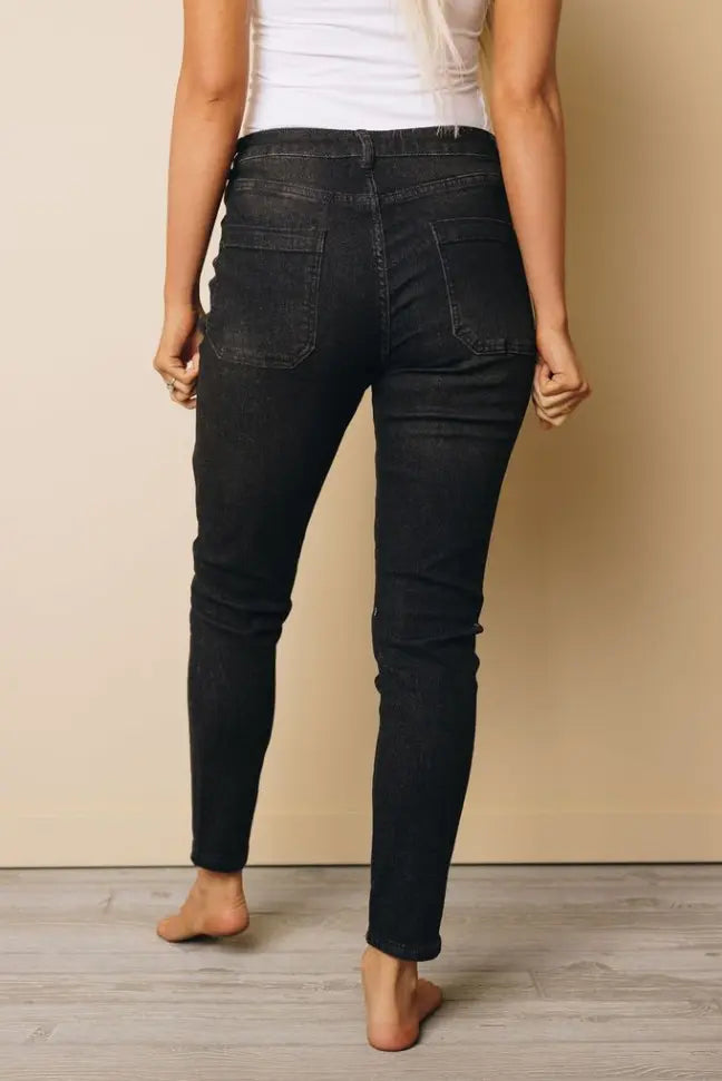 Button Fly Skinny Jeans with Pockets Stay Warm in Style