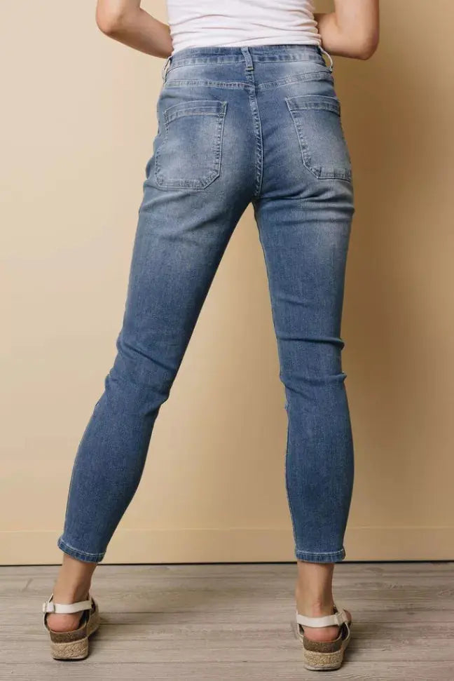 Button Fly Skinny Jeans with Pockets Stay Warm in Style
