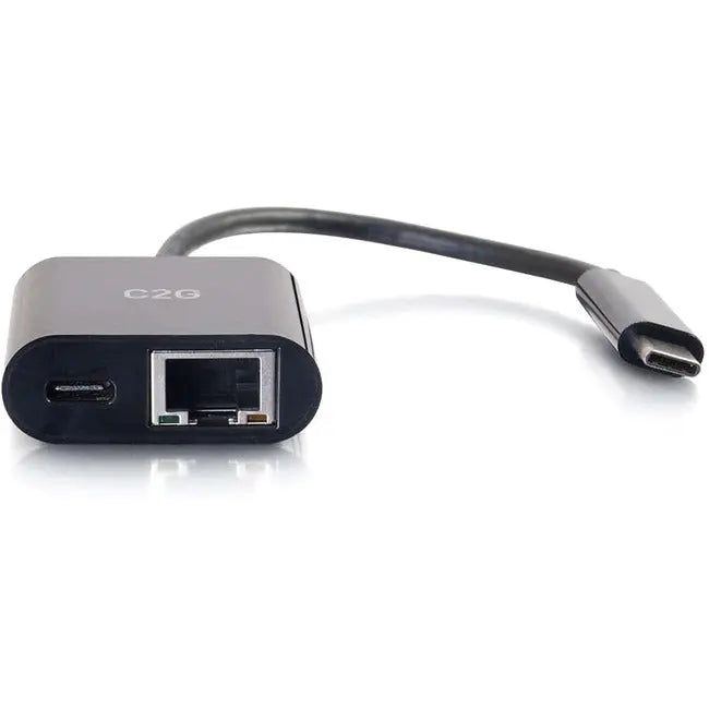 C2G USB C Ethernet Adapter with Power - Black C2G