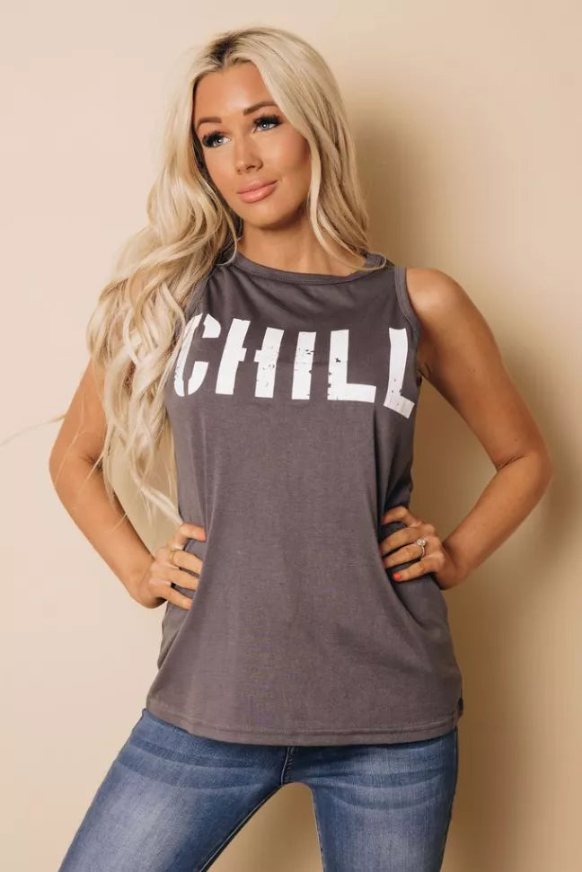 "CHILL" Printed Tank Stay Warm in Style