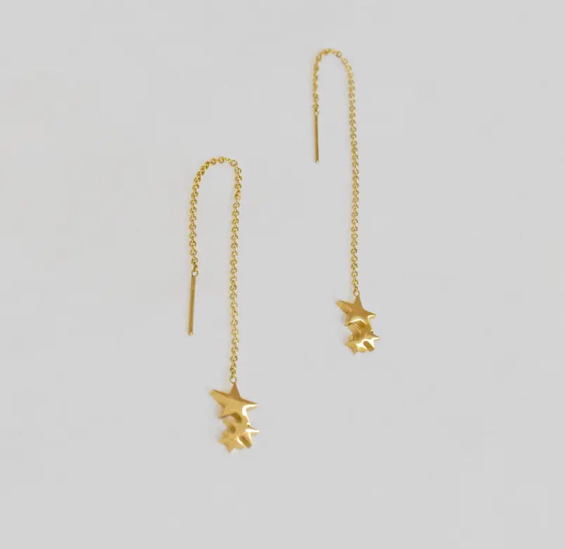 CHLOE GOLD STAR THREADER EARRINGS Mai Desiree