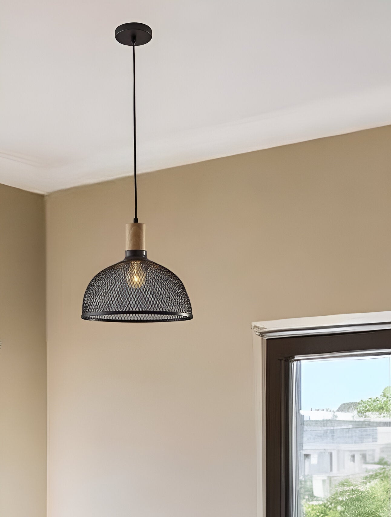 Caged Black Metal Large Ceiling Pendant - GreatEagleInc
