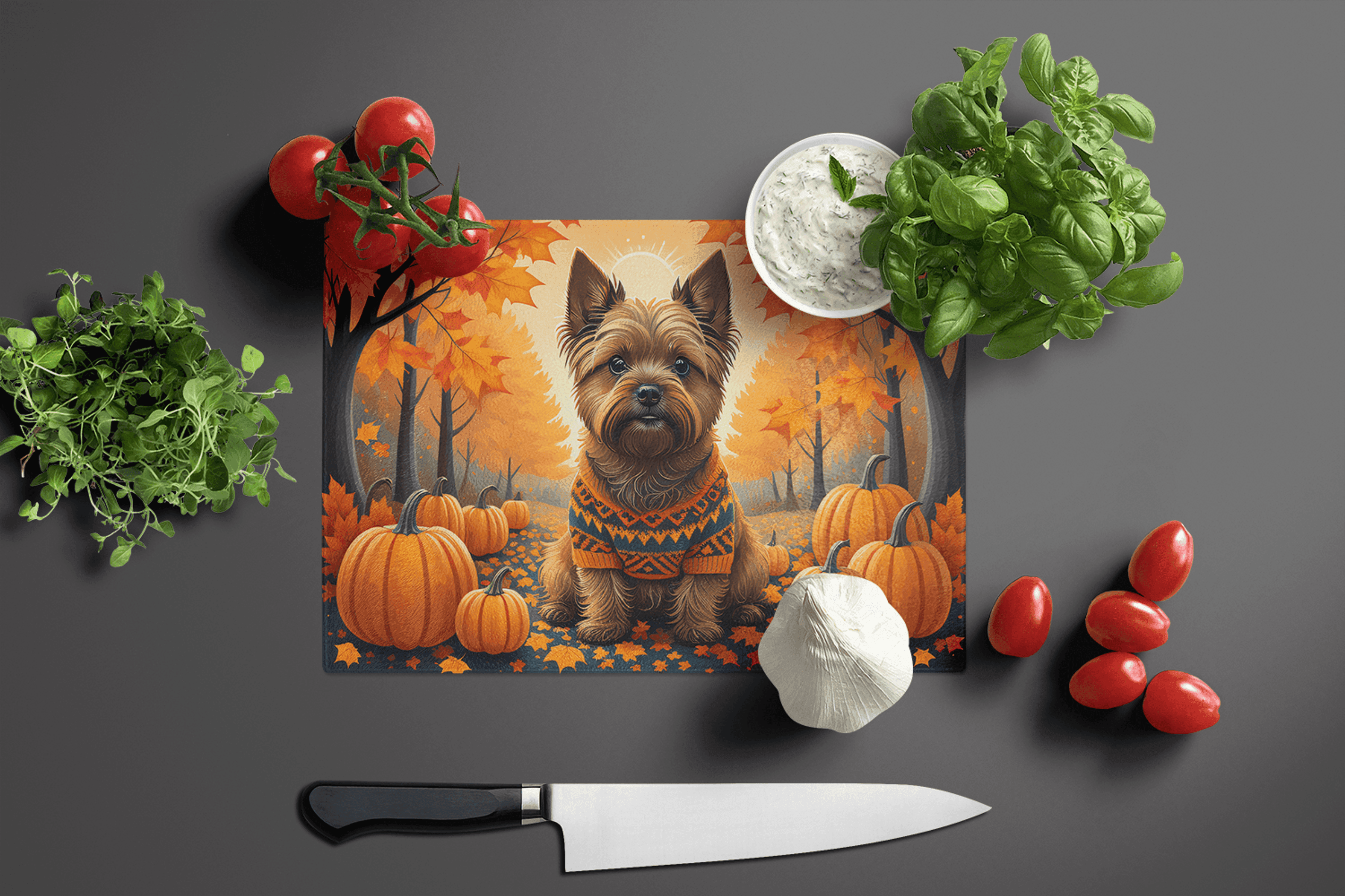 Cairn Terrier Fall Glass Cutting Board Caroline's Treasures