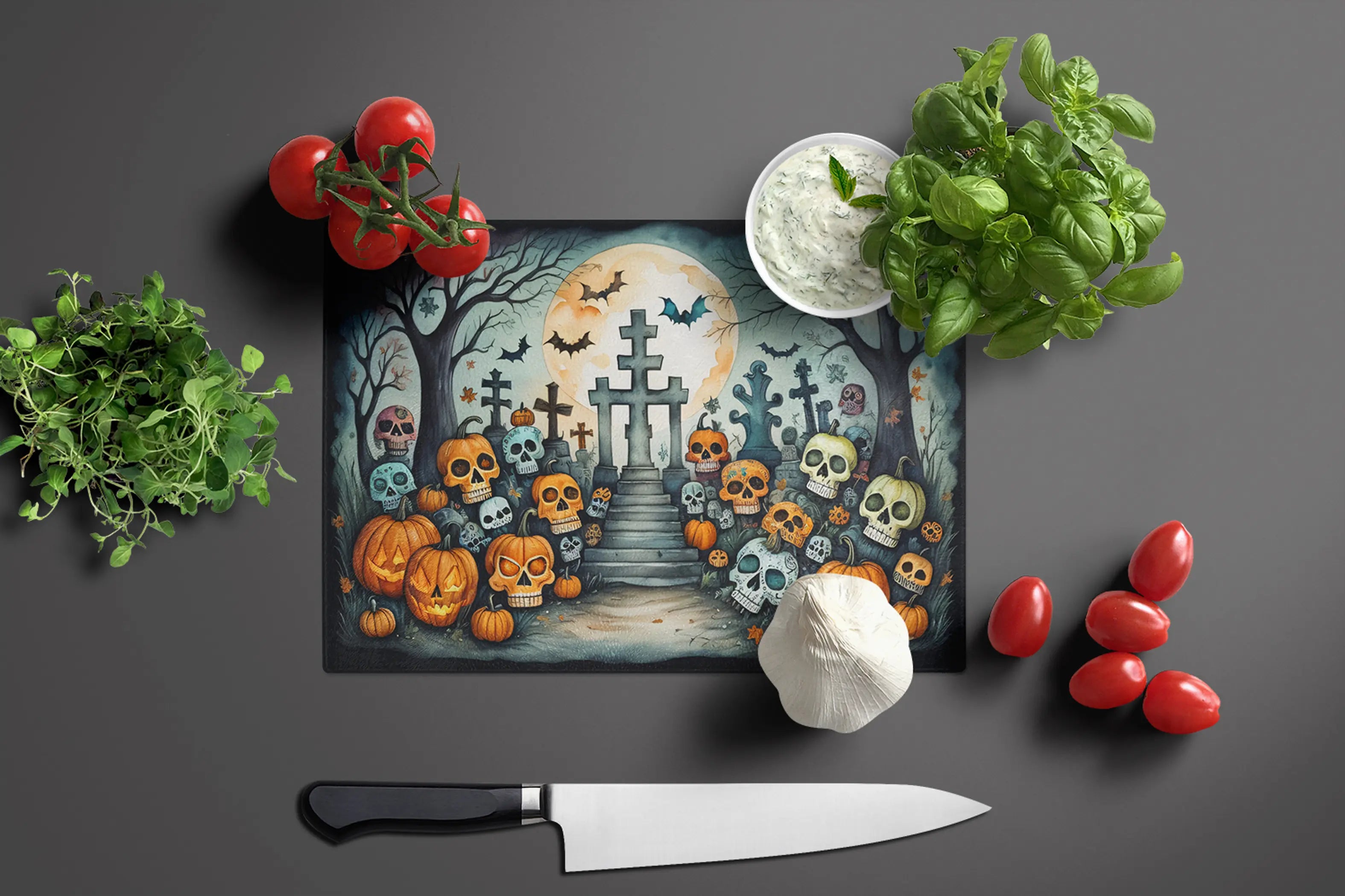 Calaveras Sugar Skulls Spooky Halloween Glass Cutting Board Caroline's Treasures