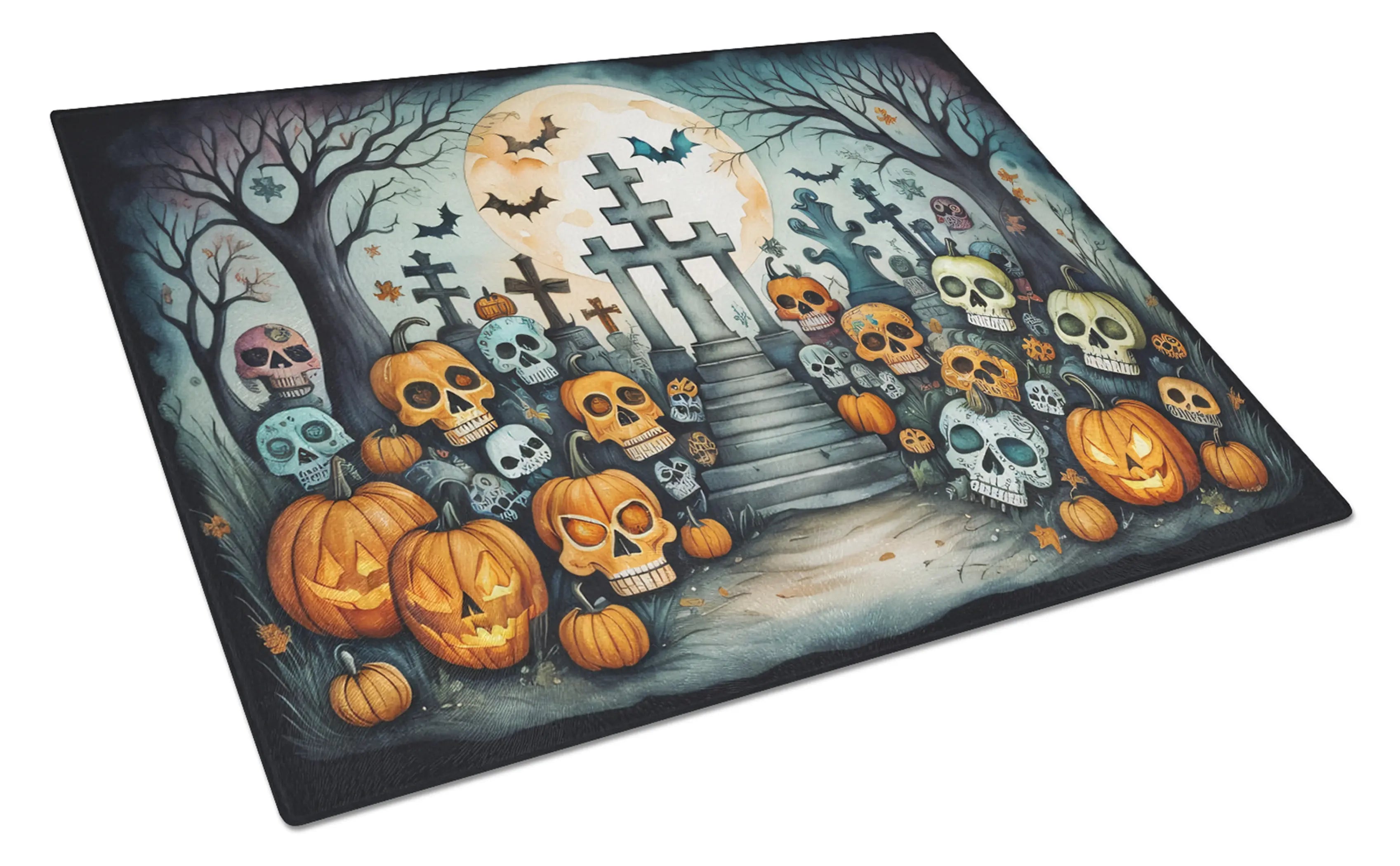 Calaveras Sugar Skulls Spooky Halloween Glass Cutting Board Caroline's Treasures