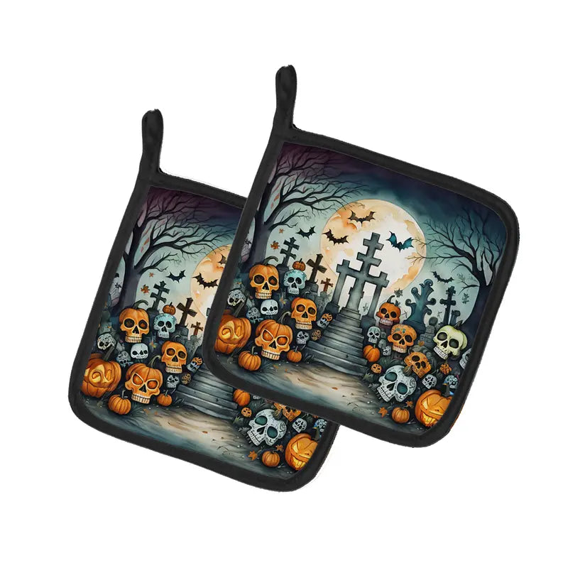 Calaveras Sugar Skulls Spooky Halloween Pair of Pot Holders Caroline's Treasures