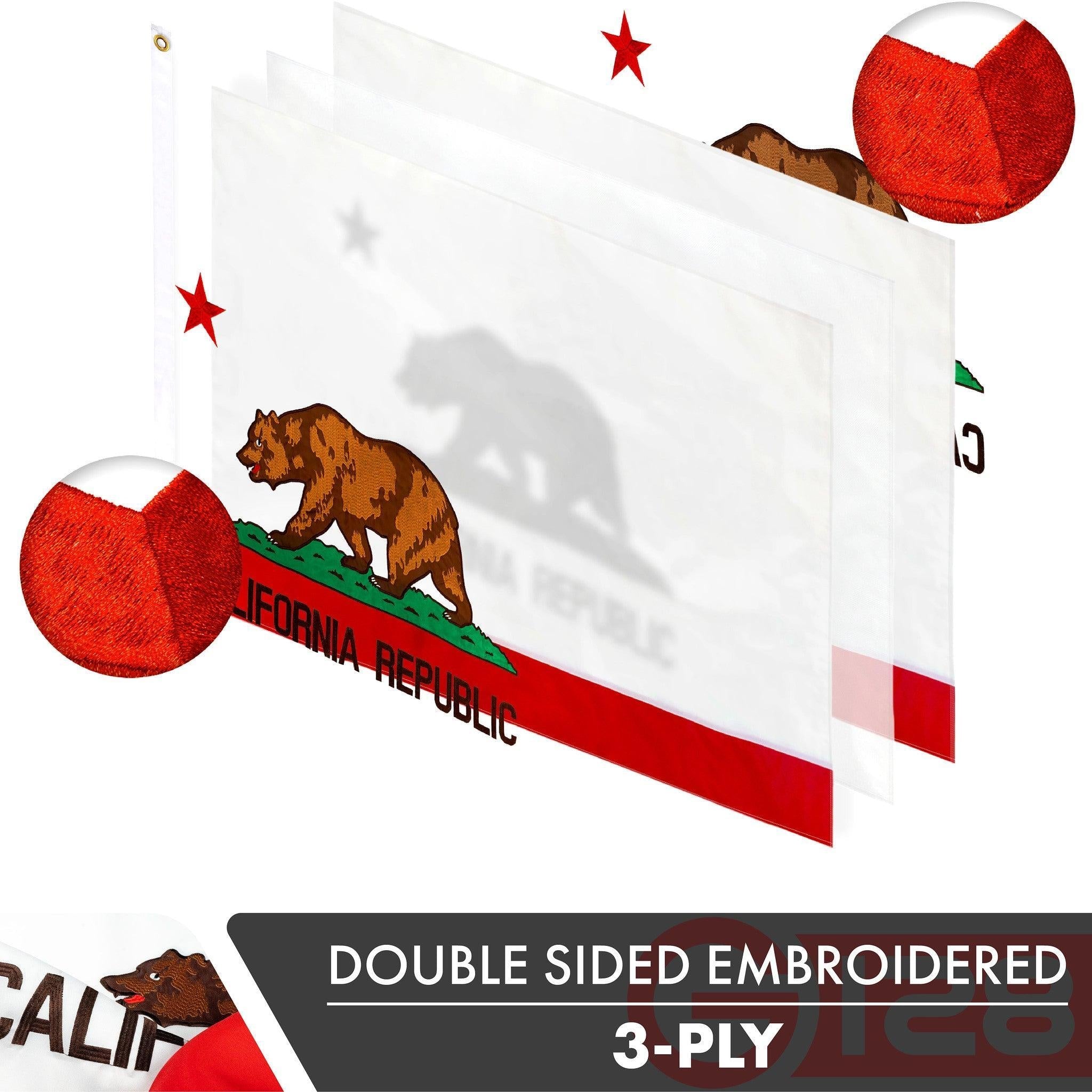 California CA State Flag 2x3FT 3-Pack Double-sided Embroidered Polyester By G128 G128