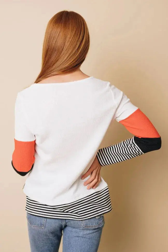 Calm Down Color Block Top Stay Warm in Style