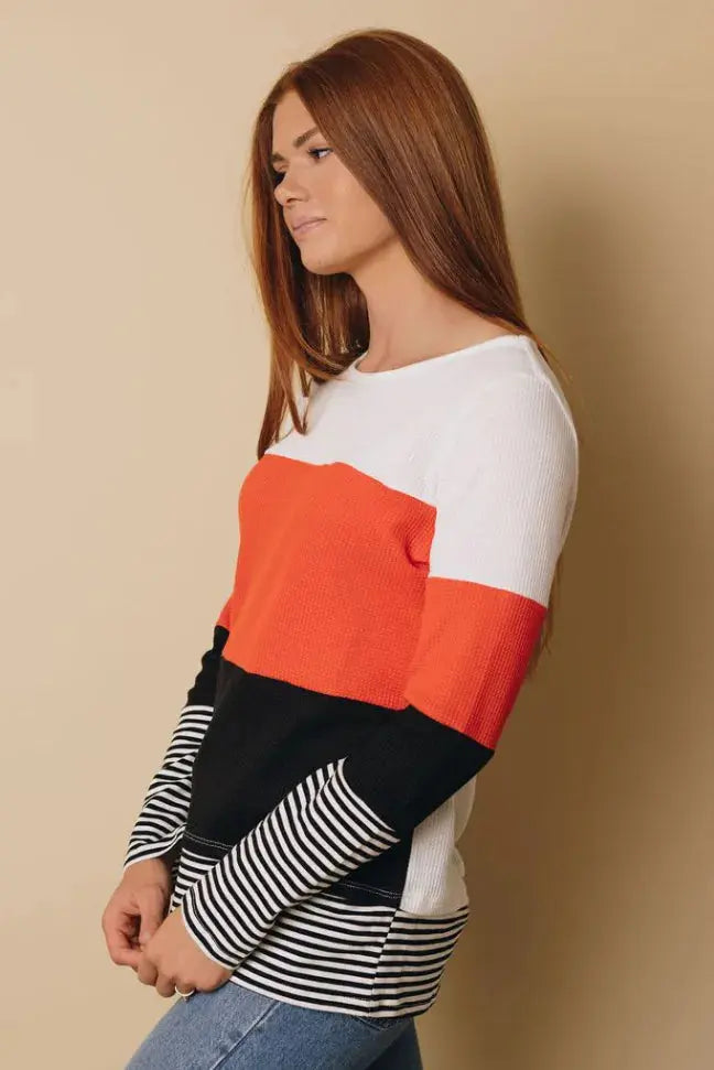Calm Down Color Block Top Stay Warm in Style