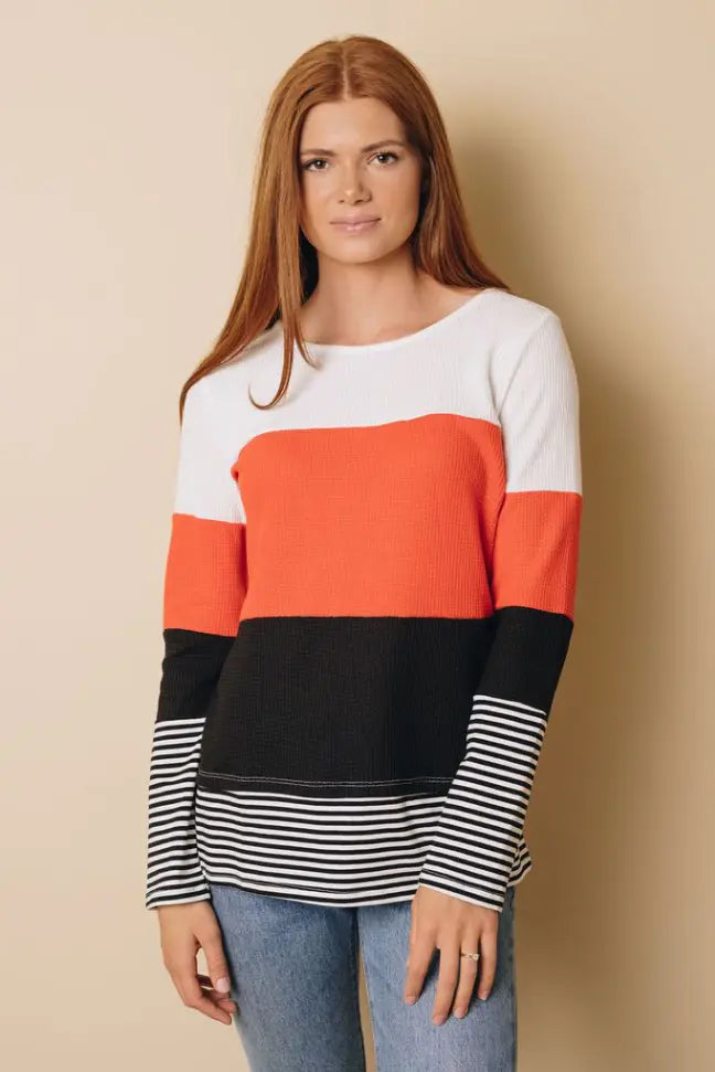 Calm Down Color Block Top Stay Warm in Style