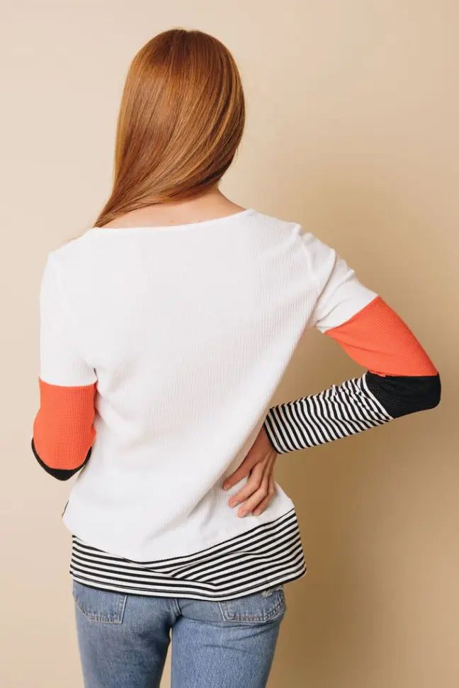 Calm Down Color Block Top Stay Warm in Style