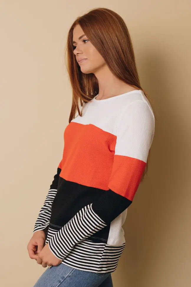 Calm Down Color Block Top Stay Warm in Style