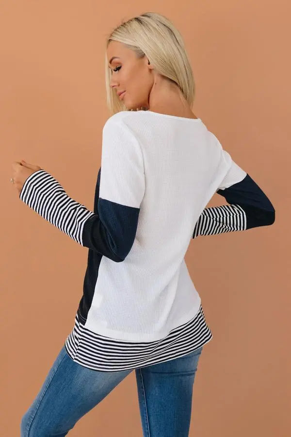 Calm Down Color Block Top Stay Warm in Style
