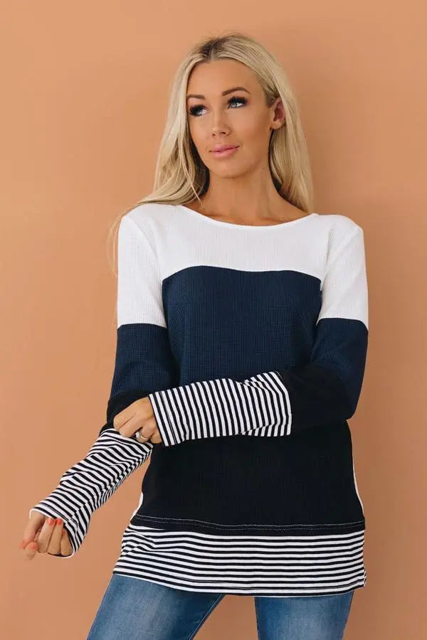 Calm Down Color Block Top Stay Warm in Style