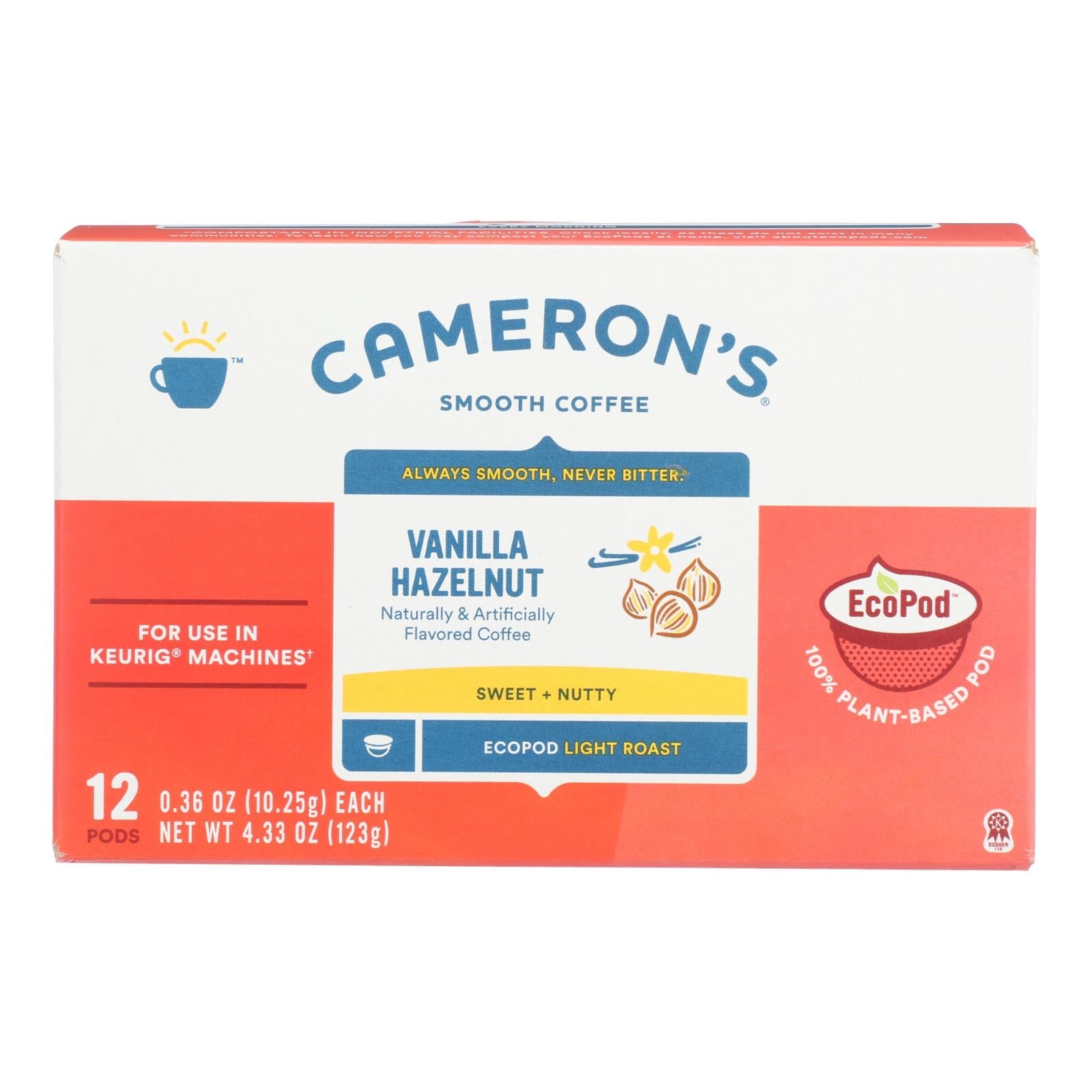 Cameron's Specialty Coffee Vanilla Hazelnut Light Roast Coffee Pods  - Case Of 6 - 12 Ct Cameron's Coffee