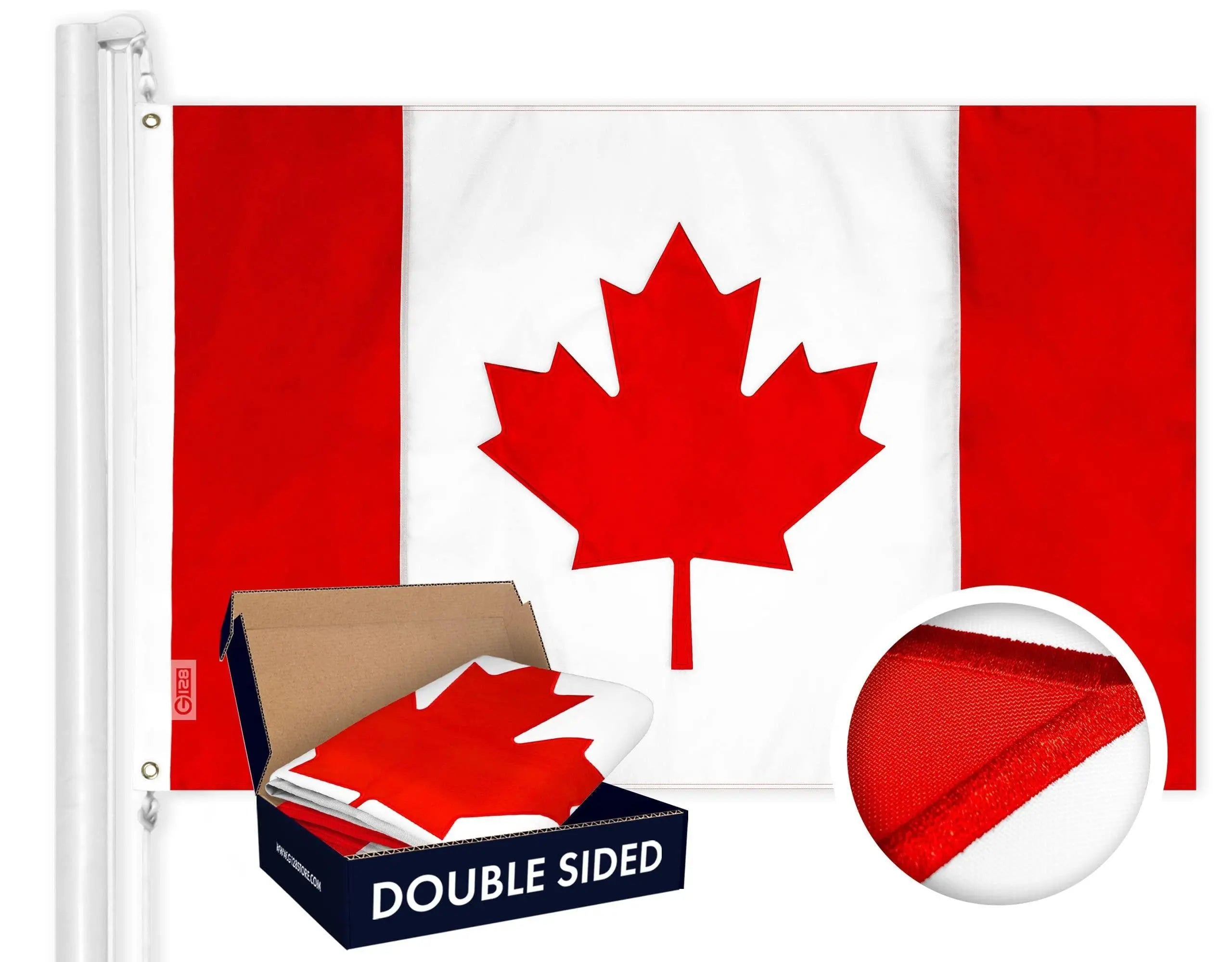 Canada Canadian Flag | 2x3 Ft | Double ToughWeave Series Double Sided Embroidered 210D Polyester | Country Flag Embroidered Design Indoor Outdoor Brass Grommets Heavy Duty 3 ply G128