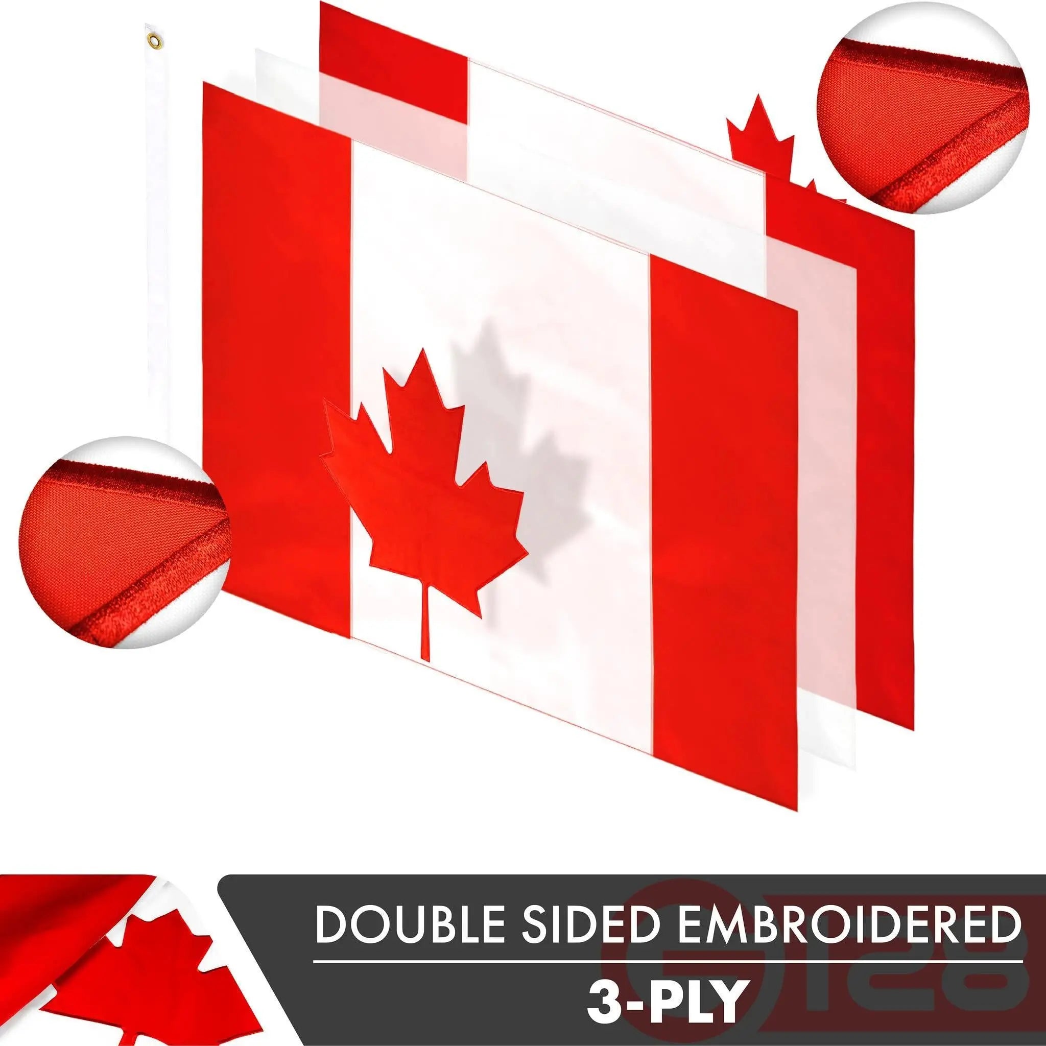 Canada Canadian Flag | 2x3 Ft | Double ToughWeave Series Double Sided Embroidered 210D Polyester | Country Flag Embroidered Design Indoor Outdoor Brass Grommets Heavy Duty 3 ply G128