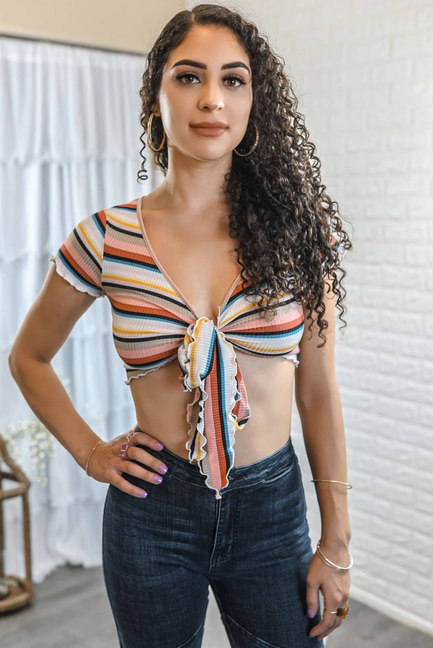 Candice Multi Color Front Tie Wrap Cropped Top SurelyMine