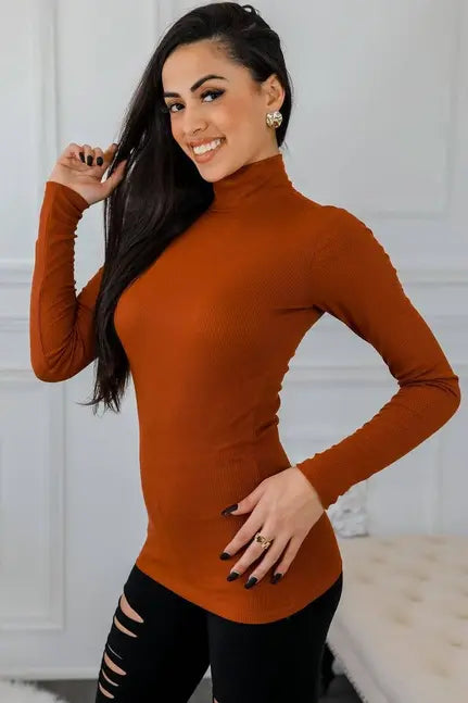 Candice Ribbed Long Sleeves Turtleneck Top SurelyMine