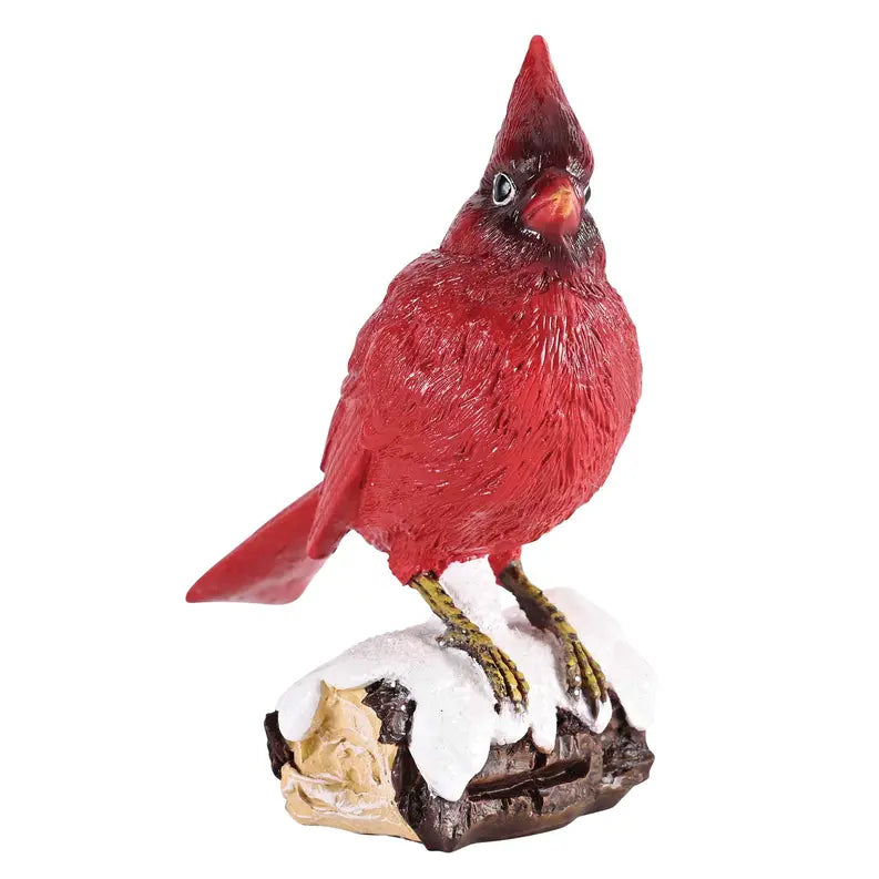 Cardinal Figurine On Log Snow Resin 4.5H Dicksons Inc