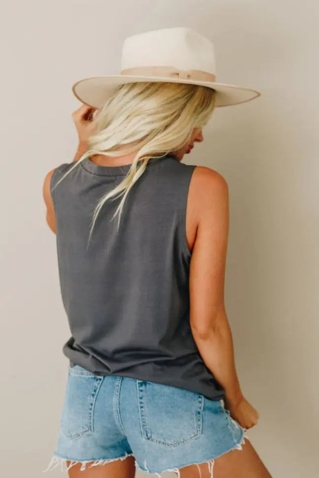 Carefree Distressed Leopard Lips Tank Stay Warm in Style