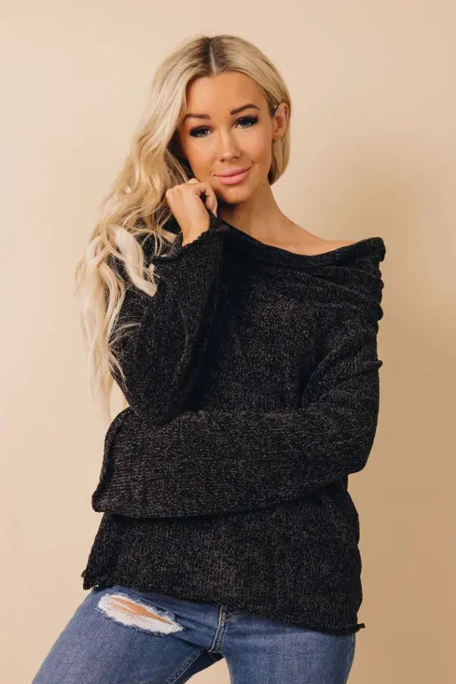 Carli Off-The-Shoulder Knit Sweater Stay Warm in Style