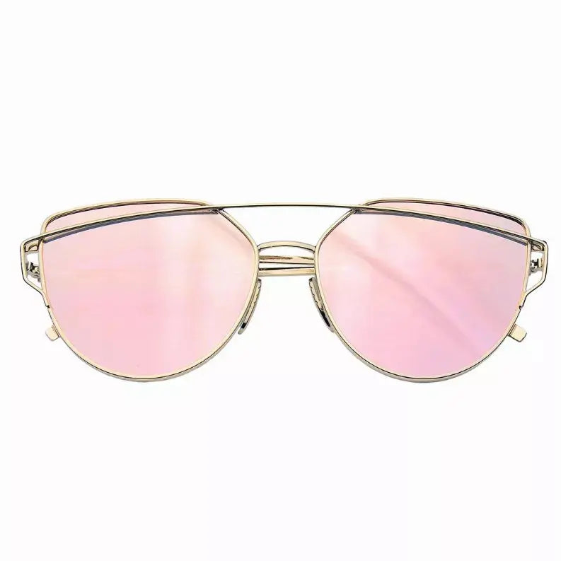 Cat Eye Mirrored Flat Lenses Aviator Sunglasses Metal Frame Womens Shades Sunglass Memphis
