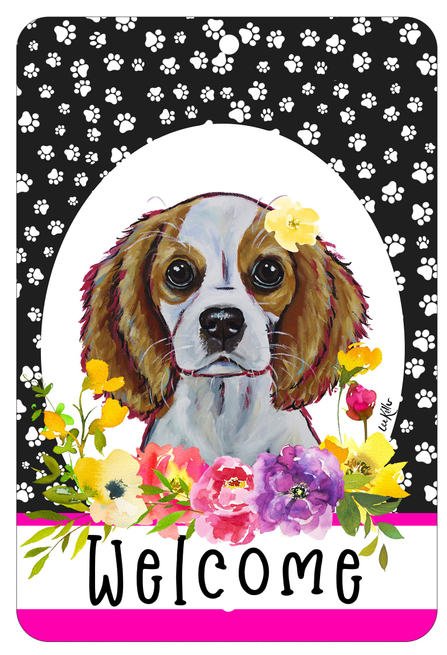 Cavalier King Charles Blenheim - HHS Paw Prints Welcome Indoor/Outdoor Aluminum Sign Best of Breed
