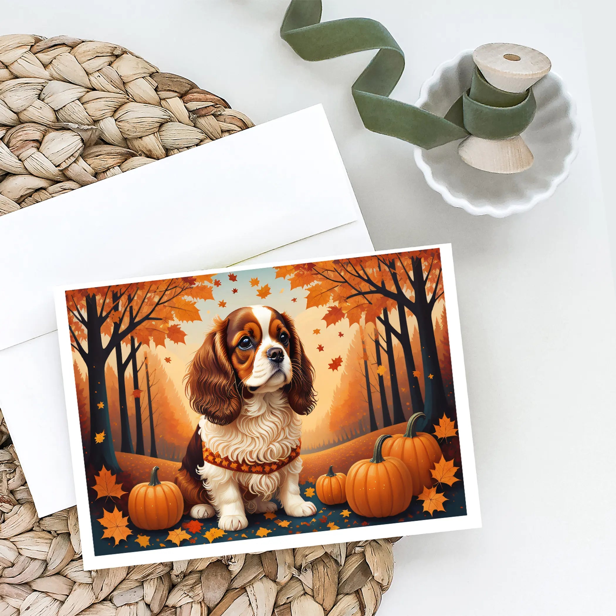Cavalier Spaniel Fall Greeting Cards Pack of 8 Caroline's Treasures