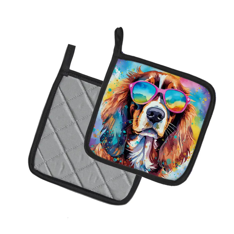 Cavalier Spaniel Hippie Dawg Pair of Pot Holders Caroline's Treasures