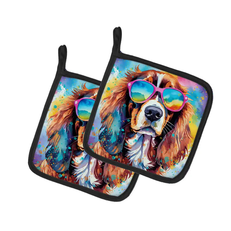 Cavalier Spaniel Hippie Dawg Pair of Pot Holders Caroline's Treasures