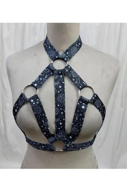 Celestial Print Stretchy Body Harness with Silver Hardware Daisy Corsets