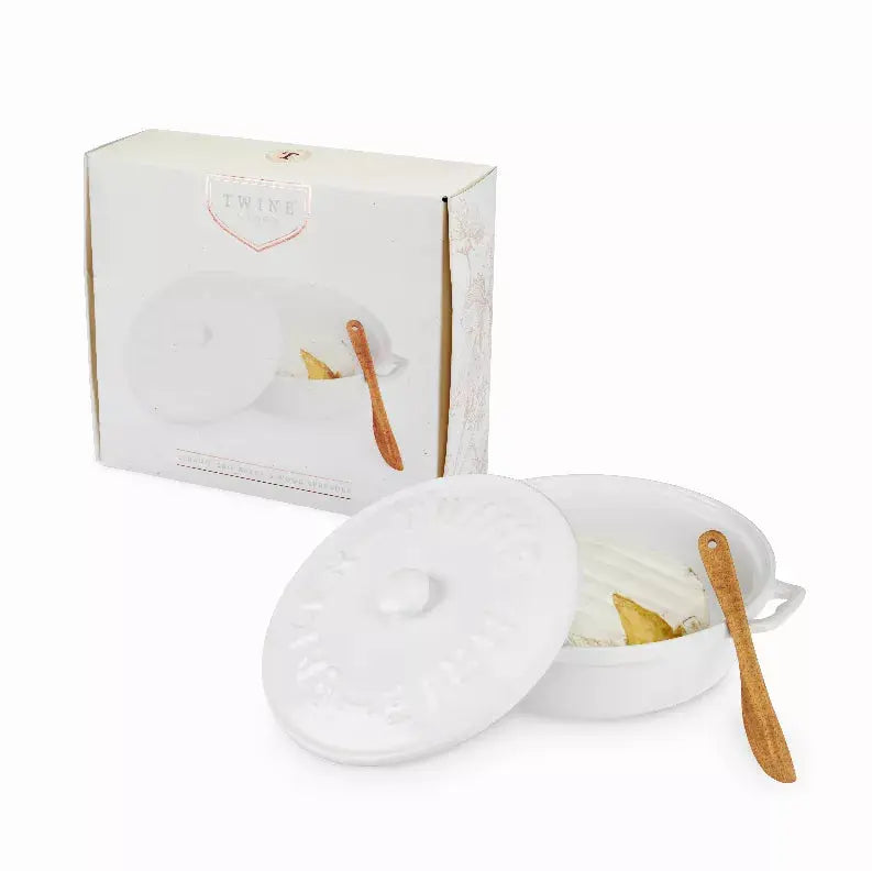 Ceramic Brie Baker & Acacia Wood Spreader Set By Twine True Brands