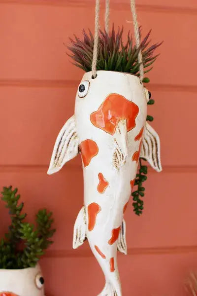 Ceramic Koi Fish Hanging Planter Kalalou