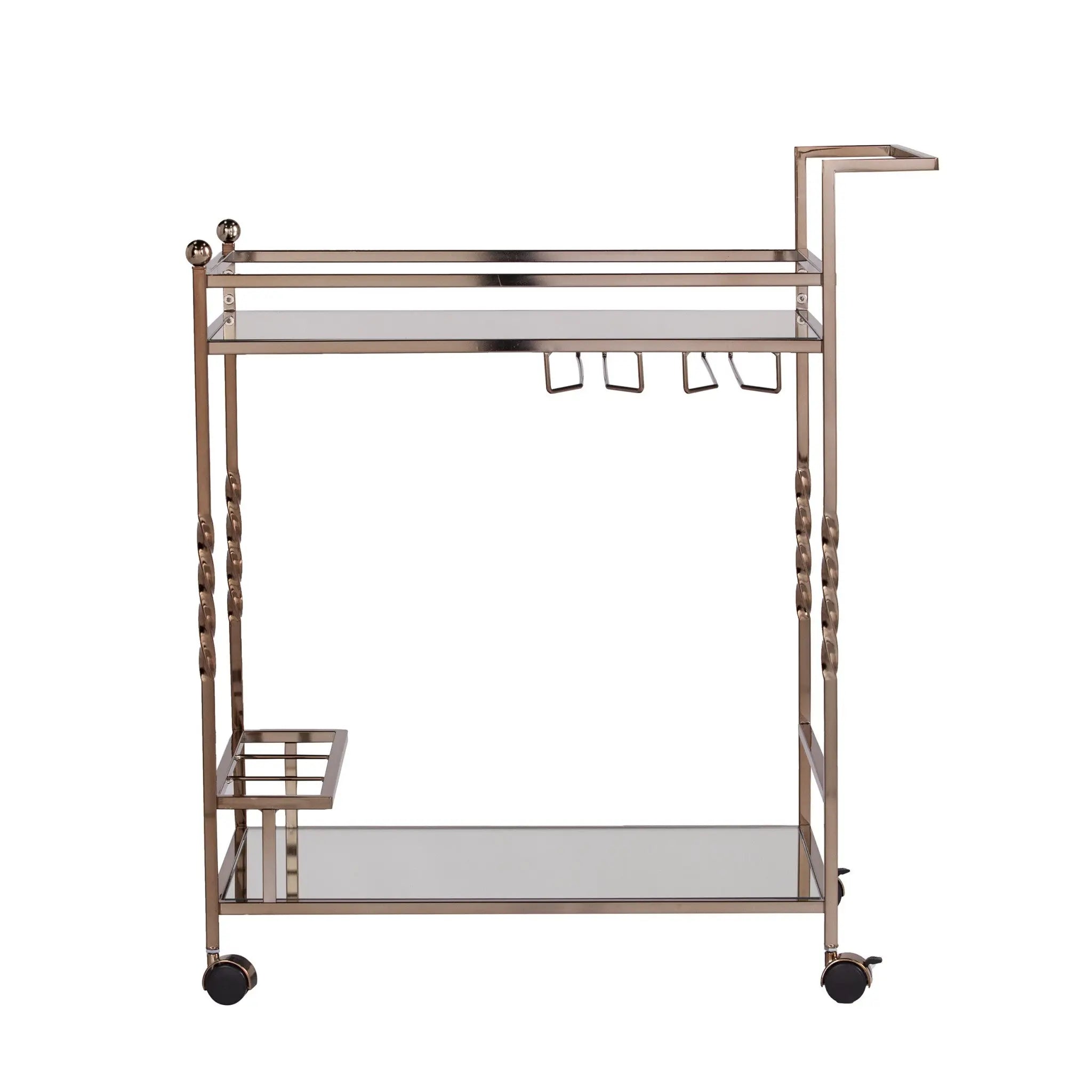 Champagne Metal And Mirrored Glass Rolling Bar Cart With Wine Storage Homeroots Kitchen & Dining